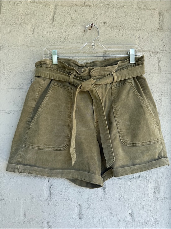 LOFT Pants - LOFT Olive Denim Paperbag Waist Belted Mom Shorts Size Medium
